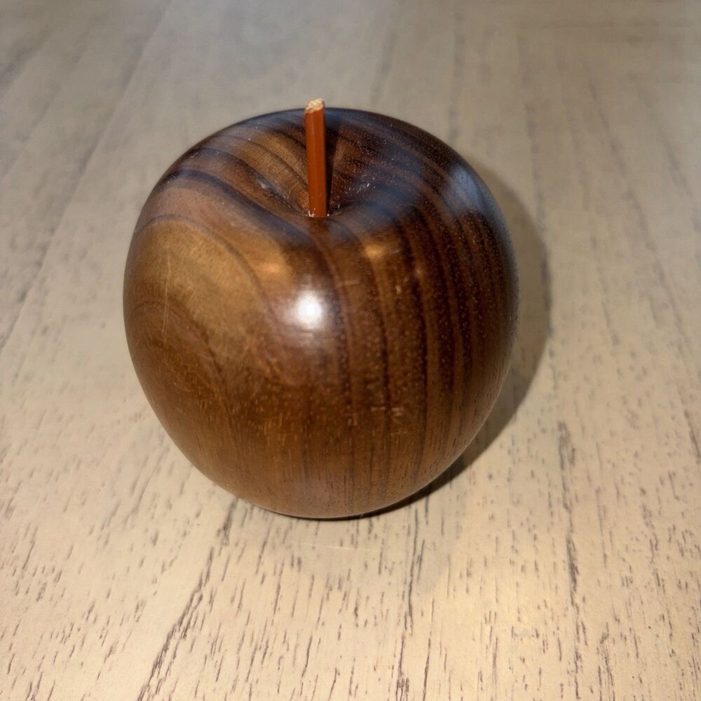 Vintage Teak Wooden Apple Figurine Made by M&M Ferko